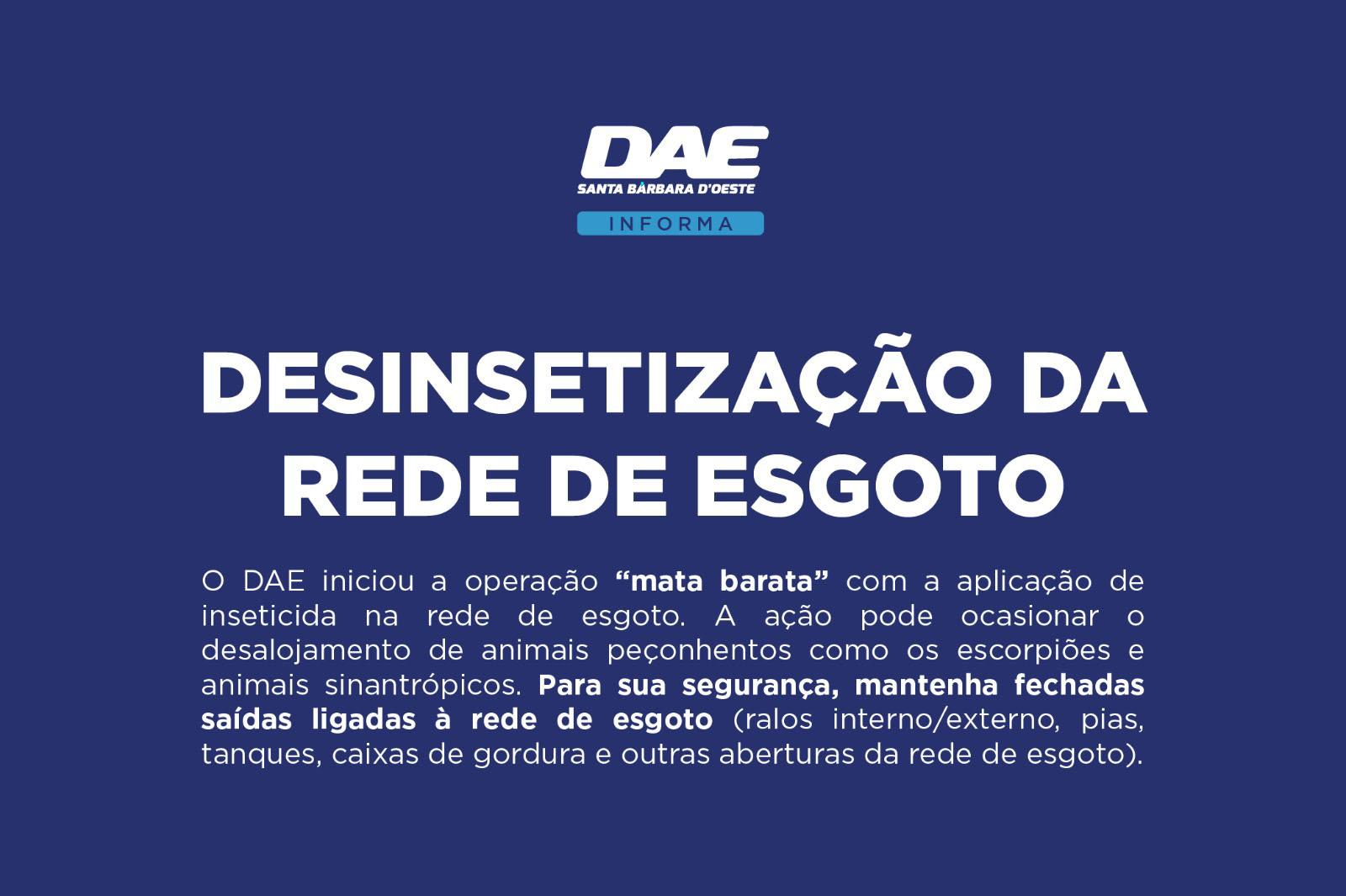 ​DAE segue com Operação “Mata barata”